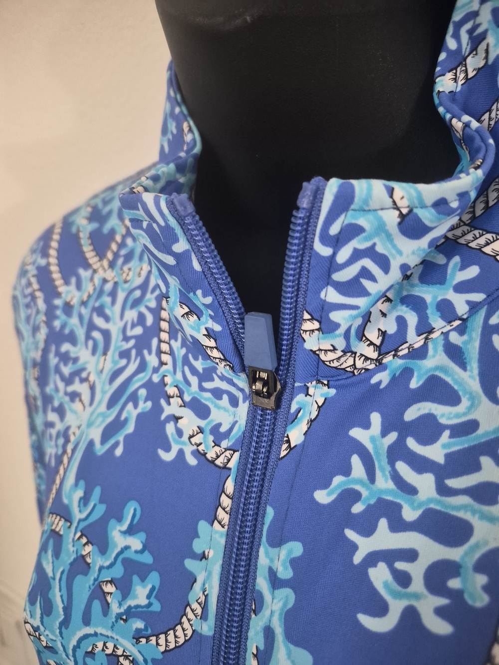 Lulu-B Blue Patterned Zip-Front Bomber Jacket - Picture 3 of 8